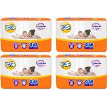 KIT 4 Fraldas Pom pom Derma Protek Hiper Tamanho G C/ 68 unidades