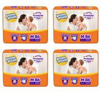 KIT 4 Fraldas Pom Pom Derma Protek Hiper Tamanho M Com 86 unidades