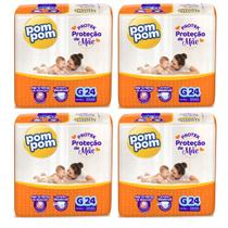 KIT 4 Fraldas Pom Pom Derma Protek Jumbo Tamanho G 24 unidades