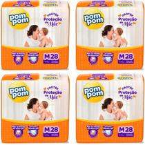 KIT 4 Fraldas Pom Pom Derma Protek Jumbo Tamanho M 28 unidades