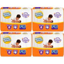 KIT 4 Fraldas Pom Pom Derma Protek Jumbo Tamanho P 30 unidades