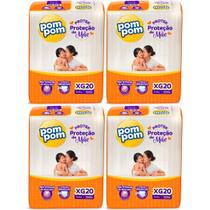 KIT 4 Fraldas Pom Pom Derma Protek Jumbo Tamanho XG 20 unidades