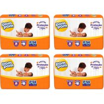 KIT 4 Fraldas Pom Pom Derma Protek Mega Tamanho P C/ 54 Unidades