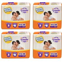 KIT 4 Fraldas Pom Pom Derma Protek Mega Tamanho XG C/ 38 unidades