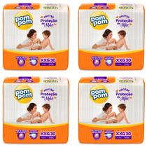 KIT 4 Fraldas Pom Pom Derma Protek Mega Tamanho XXG C/ 30 Unidades