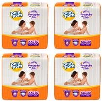 KIT 4 Fraldas Pom Pom Derma Protek Mega Tamanho XXG C/ 30 Unidades