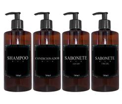 Kit 4 Frasco Pet Ambar 500ml Decoração Minimalista Banheiro Shampoo Condicionador Sabonete Liquido Intimo Facial Hidratante Pote