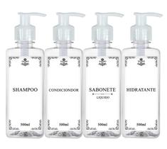 Kit 4 Frasco Pet Cristal 500ml Decoração Minimalista Banheiro Shampoo Condicionador Sabonete Liquido Intimo Facial Hidratante Pote