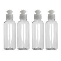 Kit 4 Frascos Tampa Push 240ml Viagem Shampoo Creme Sabonete Kit 4 Frascos Tampa Push 240ml Viagem Shampoo Creme Sabonete