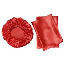 Kit 4 Fronhas 50x70 + 2 Touca De Cetim Anti Frizz Vermelha