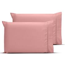 Kit 4 Fronhas Com Ponto Palito 70cmx50cm Percal Flex 400 Fios Toque Macio Diversas Cores