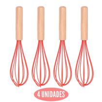 Kit 4 Fue de Silicone Vermelho Cabo Bambu Resistente Bolos