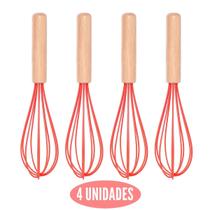Kit 4 Fue de Silicone Vermelho Cabo Bambu Resistente Bolos Kit 4 Fue de Silicone Vermelho Cabo Bambu Resistente Bolos
