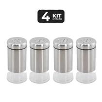 Kit 4 galheteiro condimento saleiro de vidro inox 120 ml