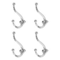 Kit 4 Ganchos Duplos Zamac Cabide Vertical Multiuso Com Fixação Parafuso Organizador Para Cozinha Banheiro Quarto Lavabo Pendurar Roupas Panos