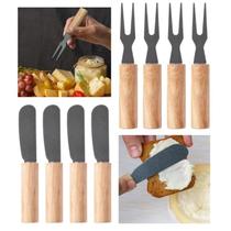 Kit 4 Garfinhos 4 Espátulas inóx com cabos de Bamboo para petiscos