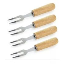 Kit 4 Garfinhos Inox Cabo De Madeira Para Petiscos Livon Kit 4 Garfinhos Inox Cabo De Madeira Para Petiscos Livon