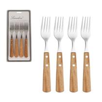 Kit 4 Garfos de Mesa Laradore - Aço Inox e Cabo de Madeira