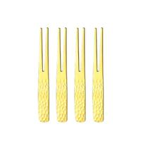 Kit 4 Garfos Petisco Frutas Frios Dourado Martelado Aço inox Kit 4 Garfos Petisco Frutas Frios Dourado Martelado Aço inox