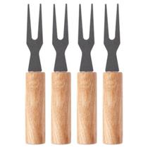 Kit 4 Garfos Petisco Inox e Madeira 10cm Clink para Queijos, Frutas, Salames e Aperitivos