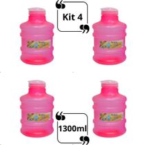 Kit 4 Garrafa de Agua Para Geladeira 1,3L Modelo Galão Com Tampa Clic Galaozinho 1300ml Colorida Livre de BPA Arcaplast