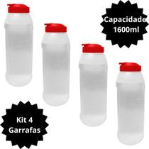 Kit 4 Garrafa de Agua Para Geladeira 1,6 Litros Gelada 1600ml Cozinha Água 1,6l Transparente Máxima Plast