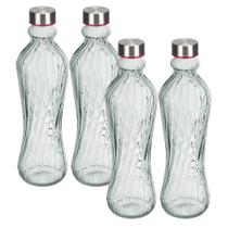 Kit 4 Garrafa De Agua Tampa Inox Vidro Suco Água Portátil Transparente 1L Kit 4 Garrafa De Agua Tampa Inox Vidro Suco Água Portátil Transparente 1L