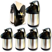 KIT 4 Garrafa Térmica 2,5 Litros Aço Inox Parede Dupla Giratória Cromada KIT 4 Garrafa Térmica 2,5 Litros Aço Inox Parede Dupla Giratória Cromada