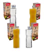 Kit 4 Garrafas De Vidro H2O 1 Litro Quadrada P/ Água Suco Euro Home