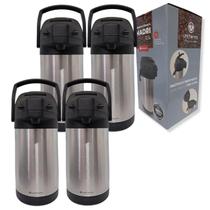 Kit 4 Garrafas Térmica de Inox 2,5 Litros Madri Ampola de Inox Base Giratória Com Alavanca Unitermi