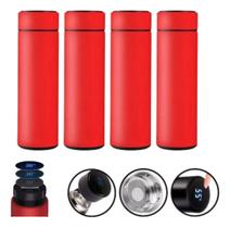 Kit 4 Garrafas Térmicas Aço Inox Termômetro Led Digital