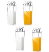 KIT 4 Garrafas Transparentes de Água em Formato Caixa Leite 1000ml