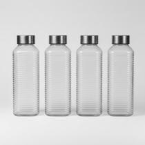 Kit 4 Garrafas Vidro Quadrada Design Minimalista 1 Litro para Servir Bebidas Suco Chá Gelado e Decoração Moderna Mesa