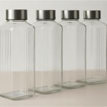 Kit 4 Garrafas Vidro Quadrada Design Minimalista 1 Litro para Servir Bebidas Suco Chá Gelado e Decoração Moderna Mesa