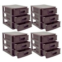 Kit 4 Gaveteiro Organizador De Mesa 3 Gavetas Textura Marrom Kit 4 Gaveteiro Organizador De Mesa 3 Gavetas Textura Marrom