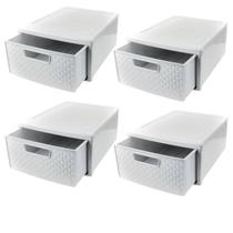 Kit 4 Gaveteiros Empilhável Rattan 26,5x33x14,5Cm Branco Kit 4 Gaveteiros Empilhável Rattan 26,5x33x14,5Cm Branco