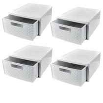 Kit 4 Gaveteiros Empilhável Rattan Branco 26,5x33x14,5Cm Kit 4 Gaveteiros Empilhável Rattan Branco 26,5x33x14,5Cm