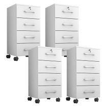 Kit 4 Gaveteiros Para Escritório Gávea Com Chave Branco Fosco - Móveis Leão