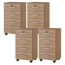 Kit 4 Gaveteiros para Escritório Gávea com Chave Freijó Fosco Móveis Leão