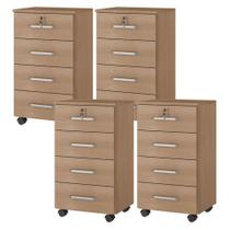 Kit 4 Gaveteiros Para Escritório Gávea Com Chave Freijó Fosco Móveis Leão