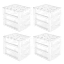 Kit 4 Gaveteiros Plásticos 3 Gavetas Ordene 16,5x13x13,5cm Porta Objetos Acessórios