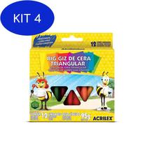 Kit 4 Giz De Cera Acrilex Big Jumbo Triangular 12 Cores 2 caixas