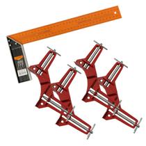 Kit 4 Grampo Sargento Angular + Esquadro 14Pol Canto 90 Graus Marceneiro 350 Mm Metalico