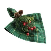 Kit 4 Guardanapo de Tecido e Anel de Pinha - Decoração Natal