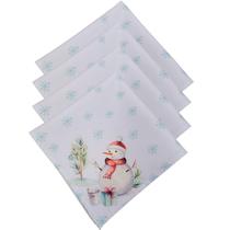 Kit 4 Guardanapos De Tecido Boneco De Neve Branco 40Cmx40Cm