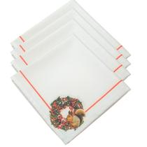 Kit 4 Guardanapos de Tecido Guirlanda e Esquilo Natal 40cmx40cm