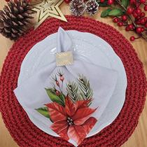 Kit 4 Guardanapos Flor Natal Poliéster Oxford 40cmx40cm Cinza Maison Charlo Kit 4 Guardanapos Flor Natal Poliéster Oxford 40cmx40cm Cinza Maison Charlo