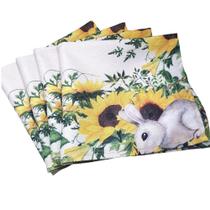 Kit 4 Guardanapos Tecido Coelho Da Páscoa Girassol 40Cmx40Cm