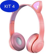 Kit 4 Headphone Gatinho Sem Fio Rosa Cereja