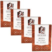 Kit 4 Henna Indiana Powder Pura 100% Natural Cabelo Ruivo + Luvas